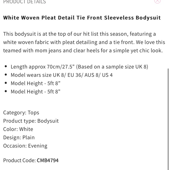 PrettyLittleThing White Bodysuit with Bow - Size 4 - Picture 10 of 10